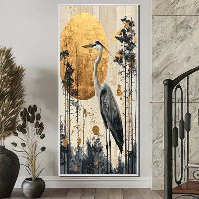 Azérie lever de soleil héron à l'encre de Chine dorée paysage I - héron, art mural