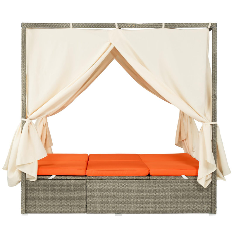 Outdoor metal frame rattan weave daybed, Gray, Orange