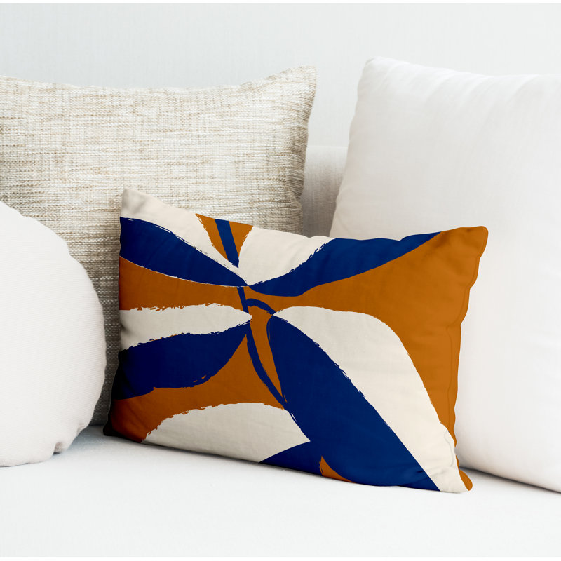 Coussin décoratif intérieur / extérieur en polyester filé Vani, Orange, H 18 po x l 25 po