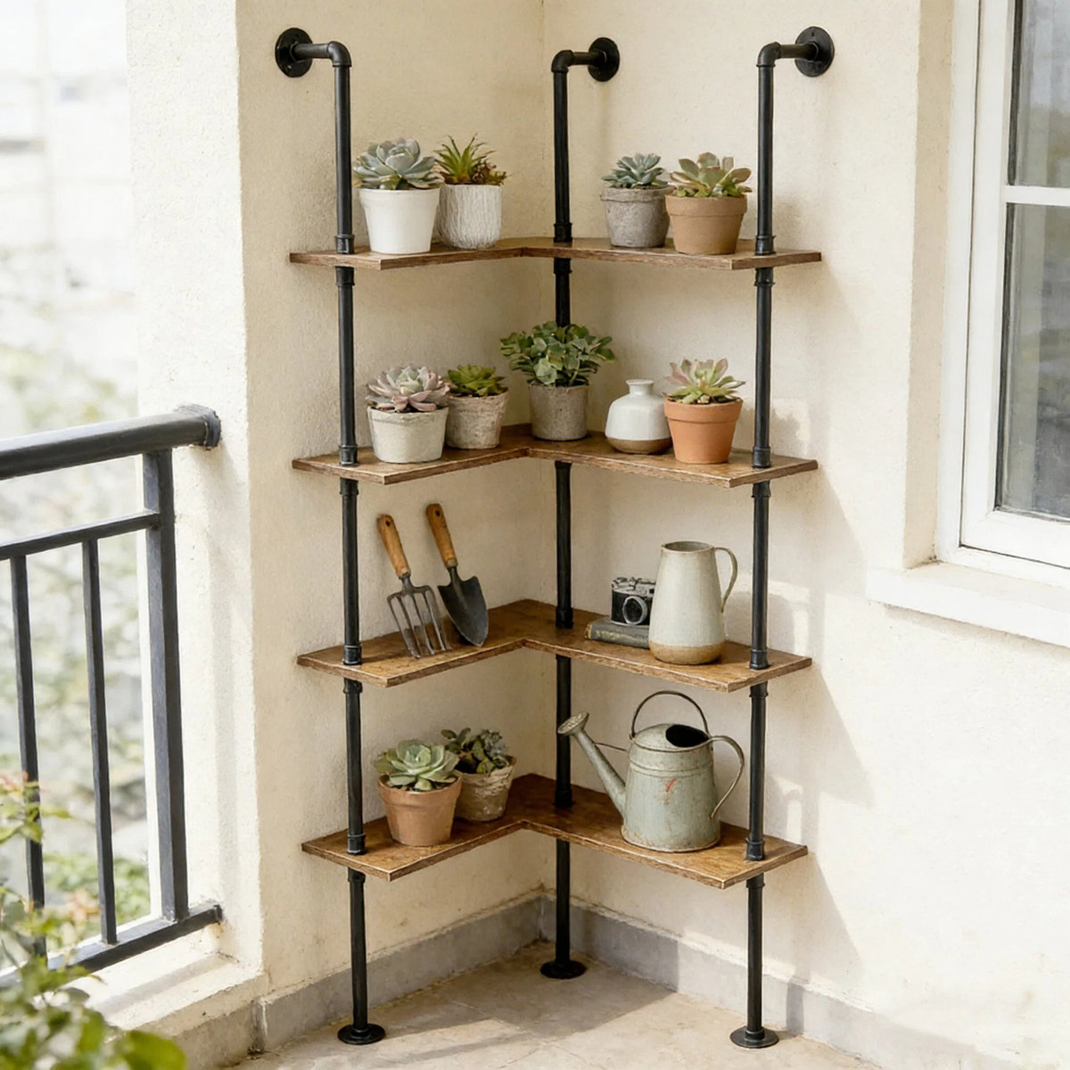 Trent Austin Design® Industrial Pipe Corner Shelf, 4-Tier Wall-Mounted ...