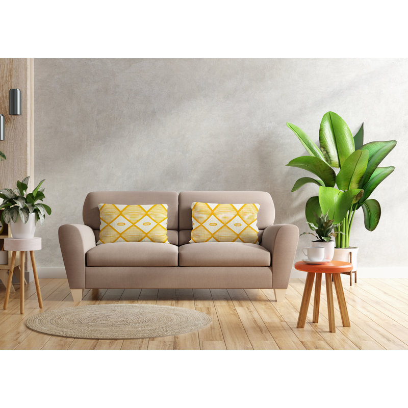 Polyester / Mélange de polyester Housse de coussin rectangulaire intérieure / extérieure lombaire et insert, Jaune