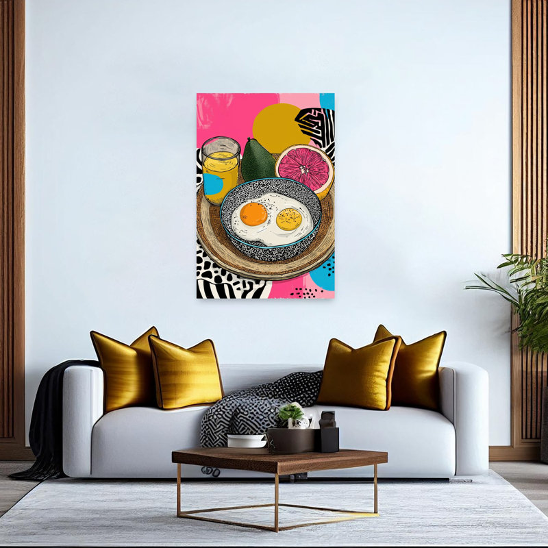 Vibrant petit-déjeuner matinal abstrait coloré, fruit tropical, art mural, 60" H x 40" W