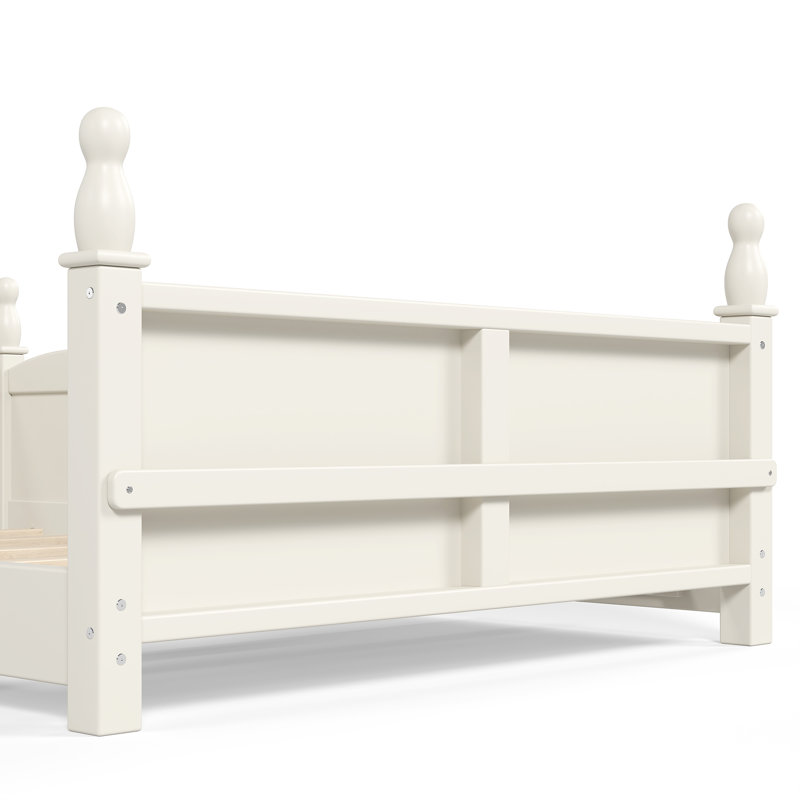 Lit simple Montessori avec garde-corps pleine longueur et bibliothèque latérale, lit bas pour enfant avec rangement, Twin