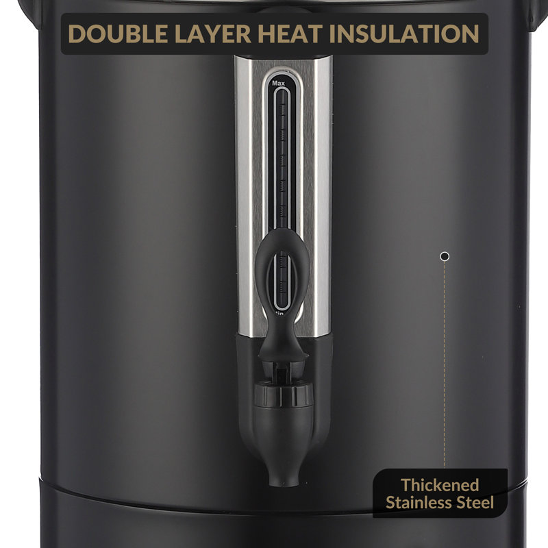Coffee Urn – 18L Hot Beverage Dispenser for Catering, Double-Wall Stainless Steel Percolator, Dripless Faucet with Water Gauge, Drip Tray & Warm Lights (Black)