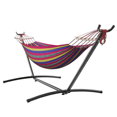 Cotton Fabric Canvas Travel Camping Hammock Portable Beach Swing With Wood Spreader Bar And Carrying Bag, Tree Hanging Suspended Outdoor Indoor Bed, Supports 450Lbs
