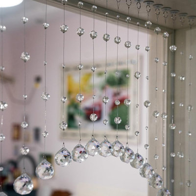 20 Strings Crystal Beaded Curtain, Arched Doorway String Curtain, No Drill Hanging Room Divider, Decorative Beaded Door Curtain for Home, Bedroom, Coffee House