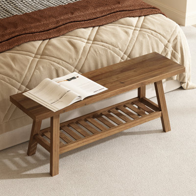 Solid Reclaimed Wood Bench with Shelf