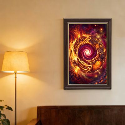 Art mural antique sur toile encadré doré pour le salon, la chambre à coucher, le bureau ou le vestibule - Décoration murale décorative avec flamme cosmique
