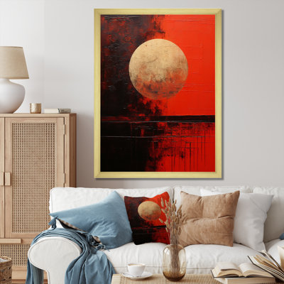 Reproduction d'art sur toile lune dorée et rouge