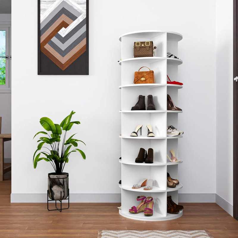 7 Tier Rotating Shoe Rack  White  - Maximize Space With 360 Degree Revolving Design White For Management