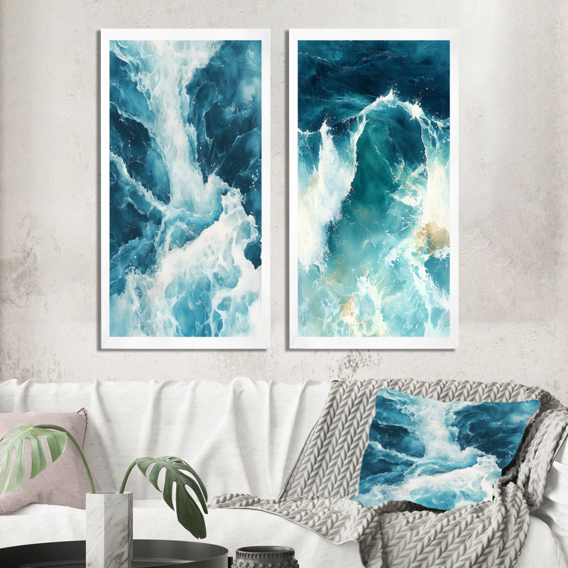 Rivière de lumière glaciaire I - Lacs et rivières, impressions sur toile en 2 parties, 32" H x 32" W, White Picture Framed