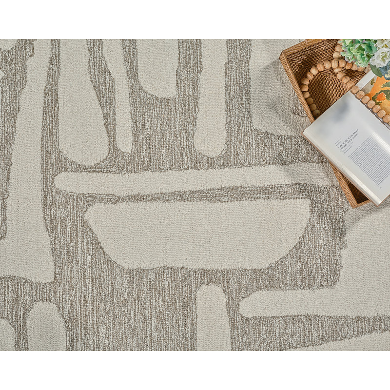 Carmel Hand Tufted Abstract Area Rug in Beige/Ivory, Rectangle 10' x 14'