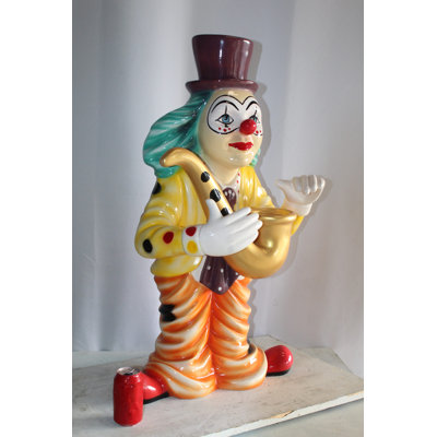 Tailon People Abstract & Geometric Whimsical Clown Fiberglass Statue, Jazzing Up with Saxophone 19" x 18" x 36"H
