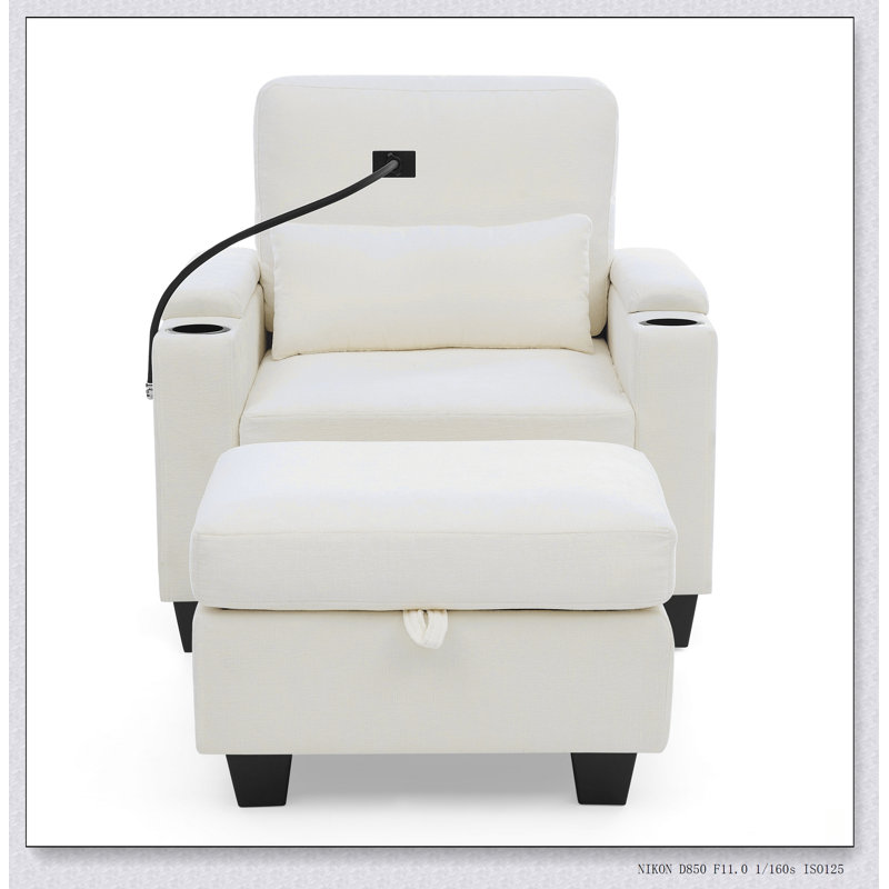 Canapé inclinable simple avec dossier réglable manuellement, charge USB, support pour téléphone et repose-pieds caché
