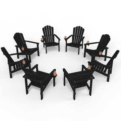 Dareona Pakkdiarie Set of 8 HDPE Stackable Adirondack Chairs with Cup Holders, All-Weather Outdoor Patio Chairs