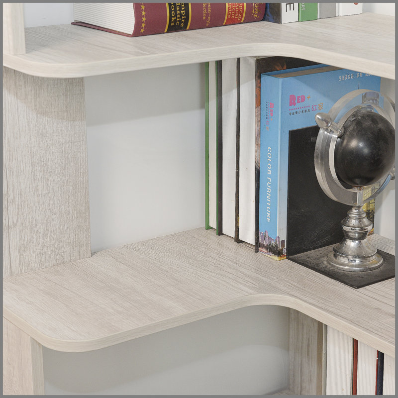 90Cm (35.43") Extended Size 5-Tier Freestanding L-Shaped Corner Bookshelf For Living Room, Bedroom, Home Office Wooden Bookcase With Anti-Drop Panel And Anti Tipping Device, Display Shelf Open Storage