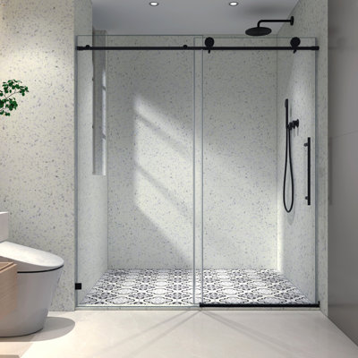 6076 Matte Black Shower Door, One Fixed & Shiftable, 70Mm 304 Stainless Steel Pulley, , Nano Cleaning, Tempered Glass For Bathroom Use Door 6076, Pulleys, Function, Clean, Glass, Appealing Addition