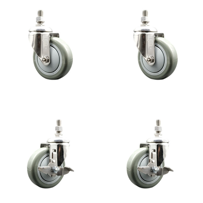 Ensemble de roulettes à tige filetée pivotante en polyuréthane 316SS 2 freins
