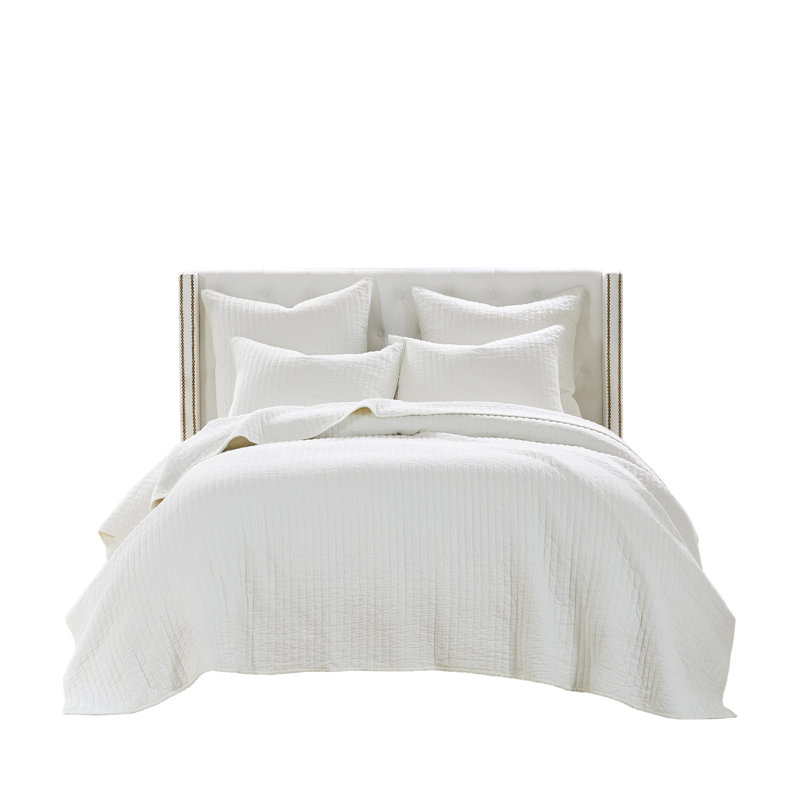 Antique White Twin Cotton Reversible Quilt Set
