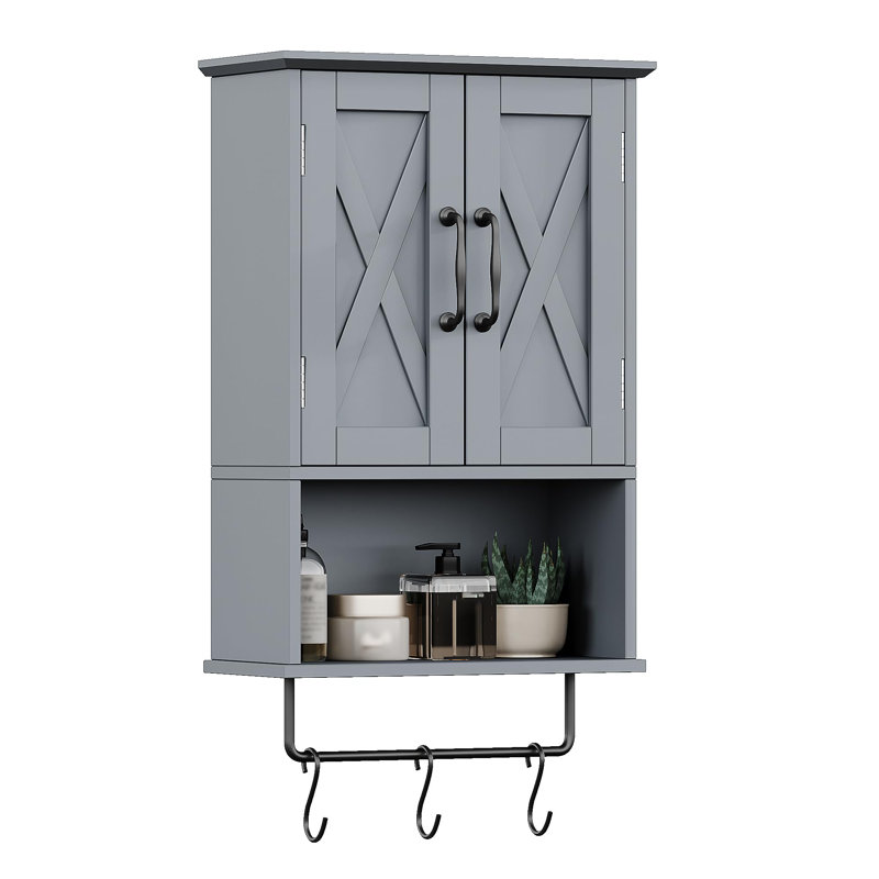 Armoire à pharmacie, armoire murale de salle de bain avec tablette réglable, barre à serviettes, 3 crochets, armoire de rangement au-dessus de la toilette