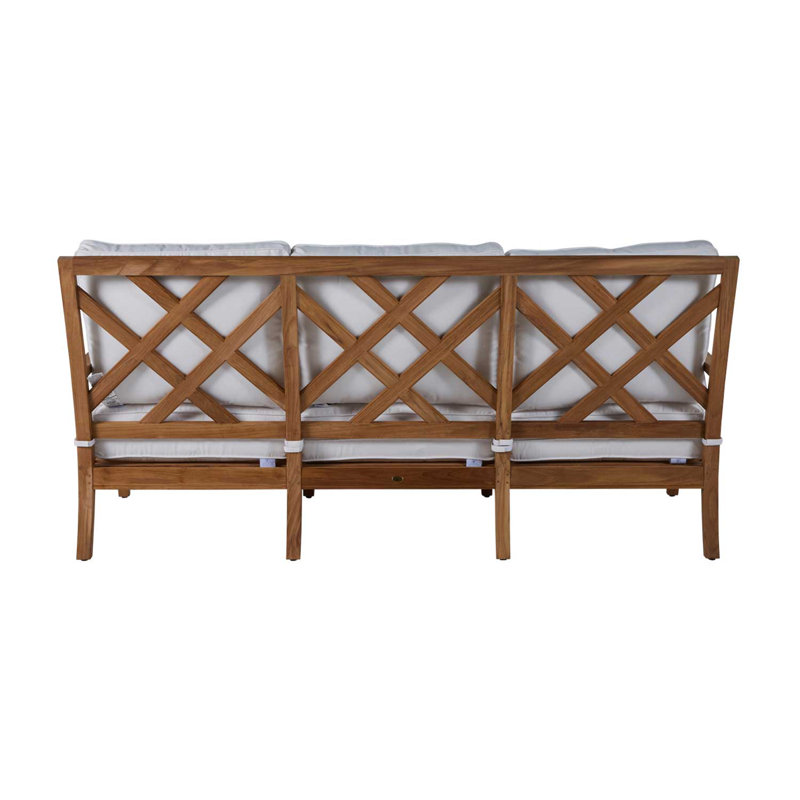Haley Teak Patio Sofa with Cushions, Natural Teak, Natural White, No welt + Standard fill