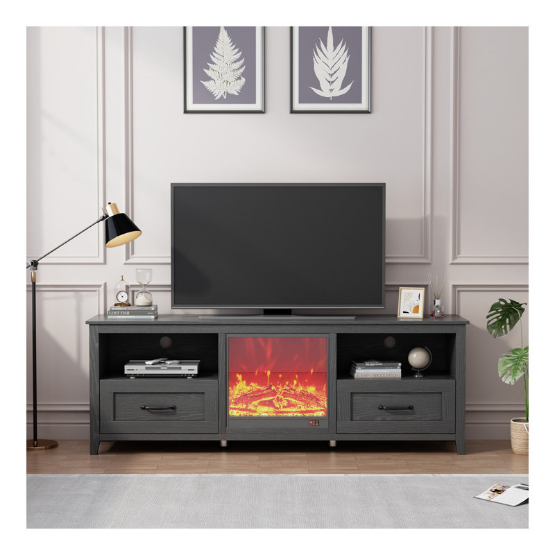 Meuble télé de 70,08 po de longueur pour le salon et la chambre à coucher, avec 2 tiroirs et 4 compartiments de rangement à grande capacité, convenant au foyer