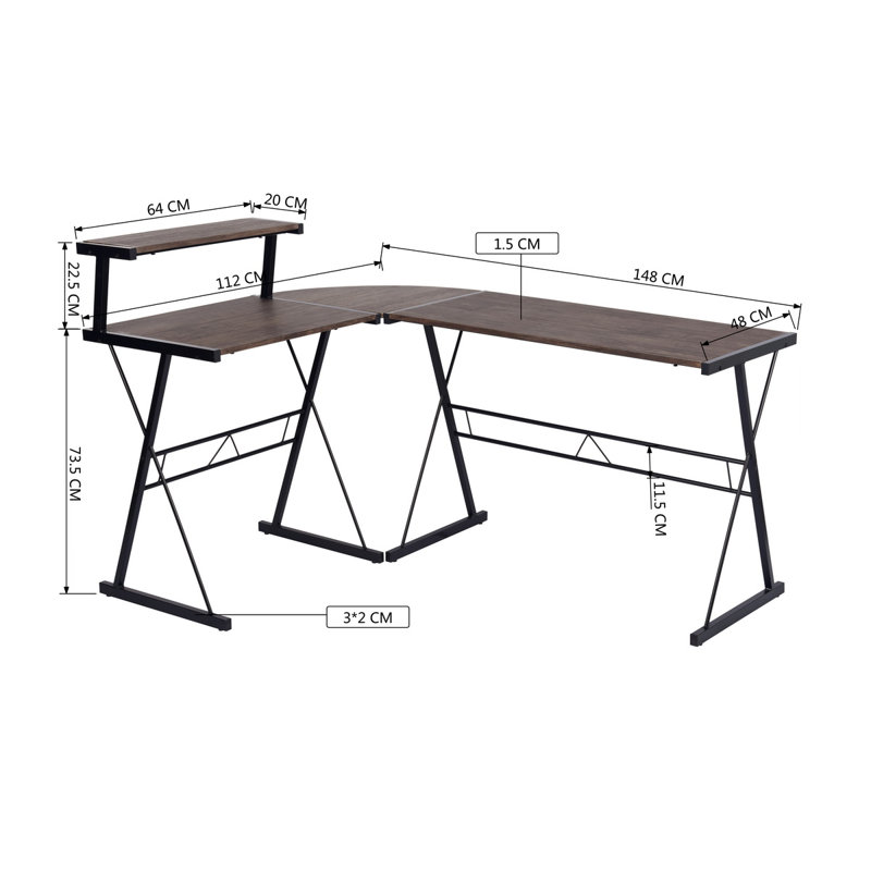 Hillsborough L-Shaped Metal Base Writing Desk