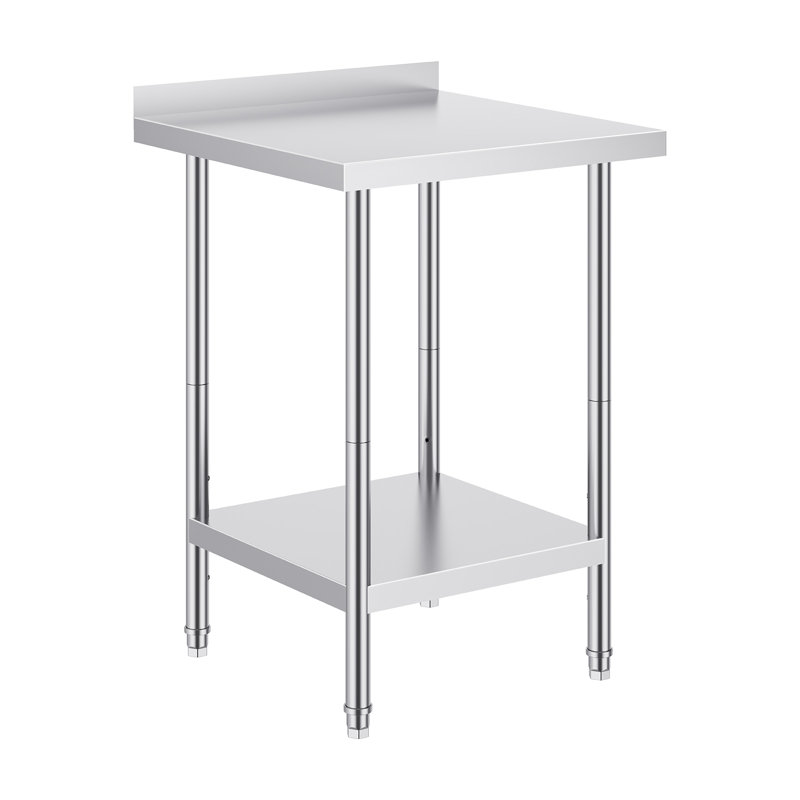 Stainless Steel Work Table with Back Baffle, Adjustable Shelf, 36" H x 24" W x 24" D