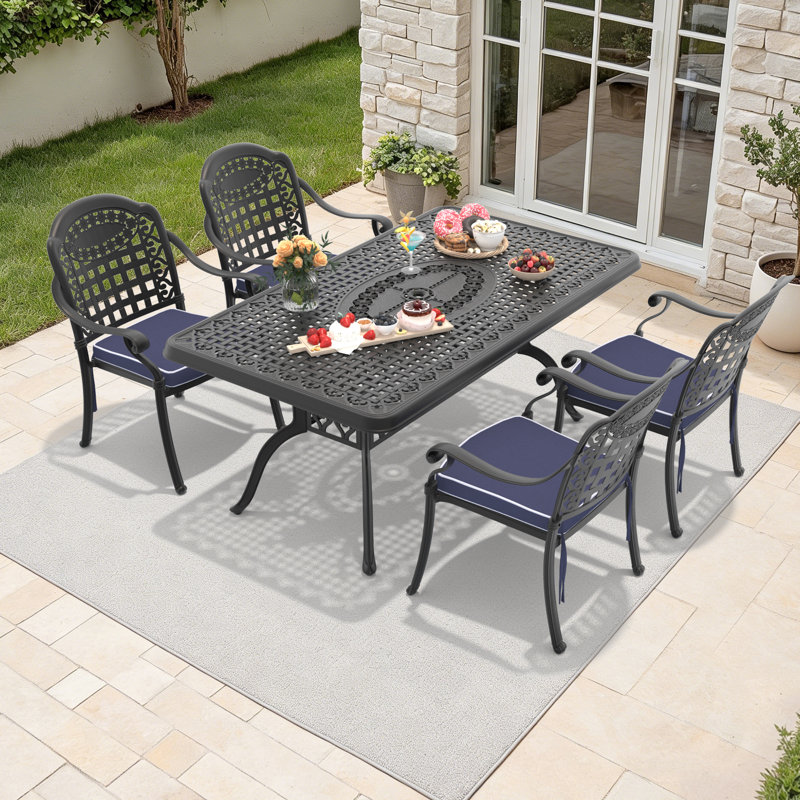 Ensemble de salle à manger de patio carré 4 pièces, résistant aux intempéries, antidérapant et mobilier d'extérieur facile à nettoyer