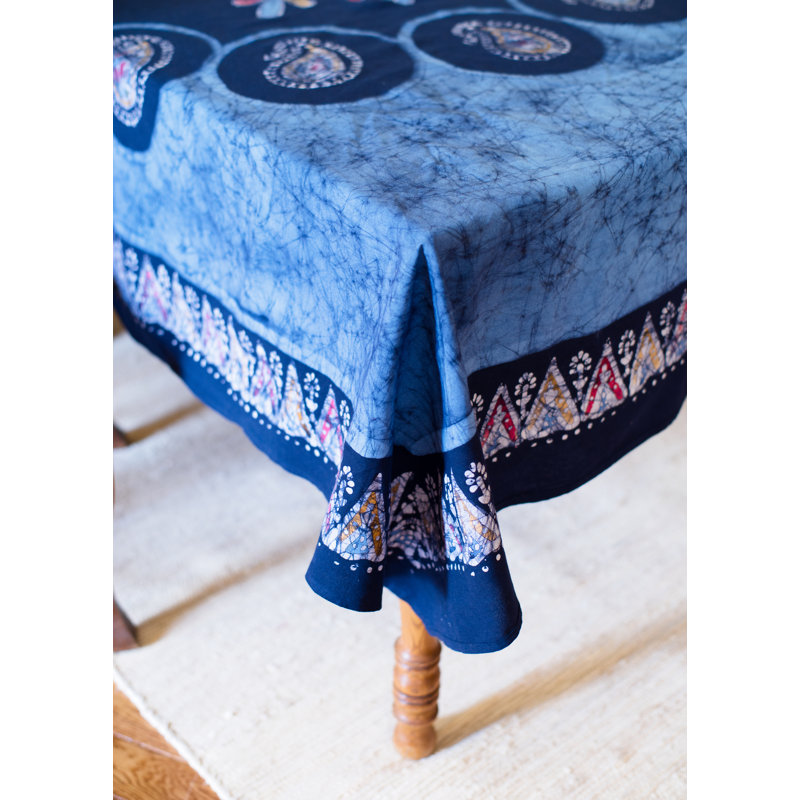 Ordaz Multi Batik Block Printed Tablecloth, 90" x 60", Blue