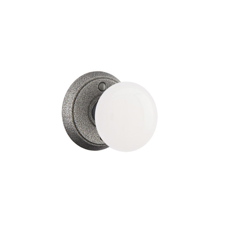 Ensemble de faux boutons Emtek avec rosette en acier forgé n ° 2 et bouton ivoire Madison, Acier satiné