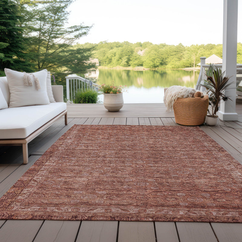 Terracotta Flat Woven Rectangular Synthetic Washable Rug 5' x 7'