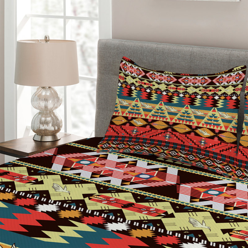 Ethnic Rustic Chevron / Zig Zag Coverlet, Queen Bedspread + 2 Shams