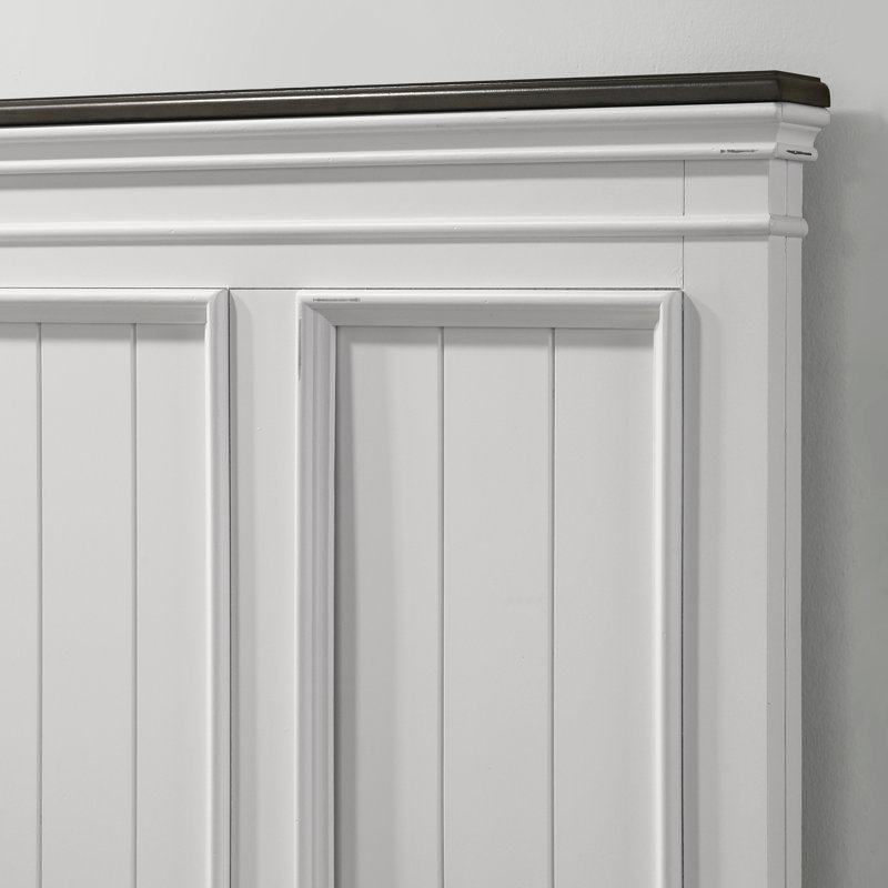 Lit plateforme en bois massif Semaj, Très grand, Weathered White