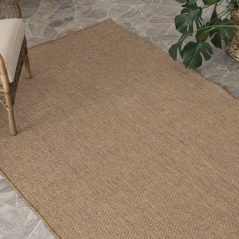Ebern Designs Massad Kinsley Brown Plaid Indoor/Outdoor Polypropylene Area Rug, Rectangle 5' x 7'