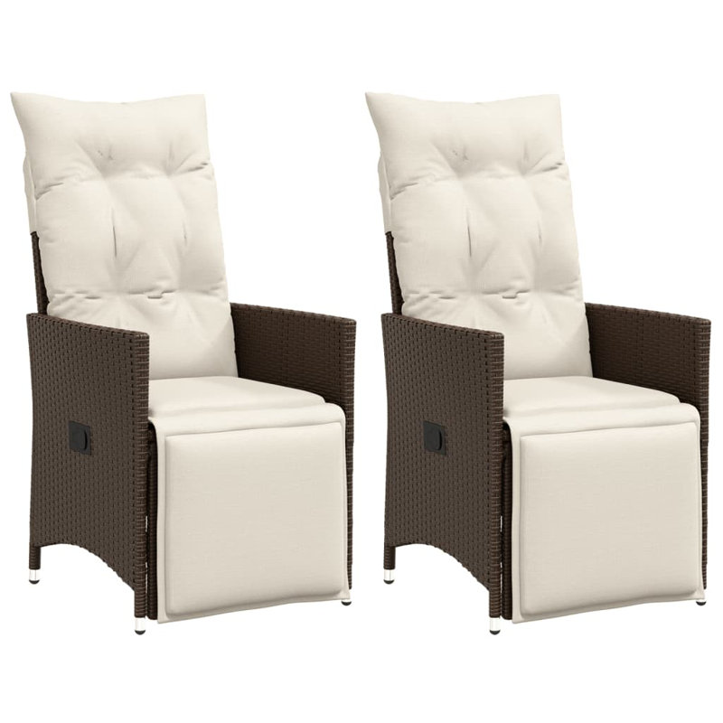 Ensemble de 2 chaises de jardin inclinables, Beige, Brun