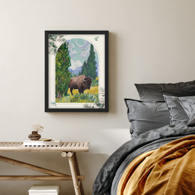 «Bison Buffalo Cypress Tree Landscape» sur papier
