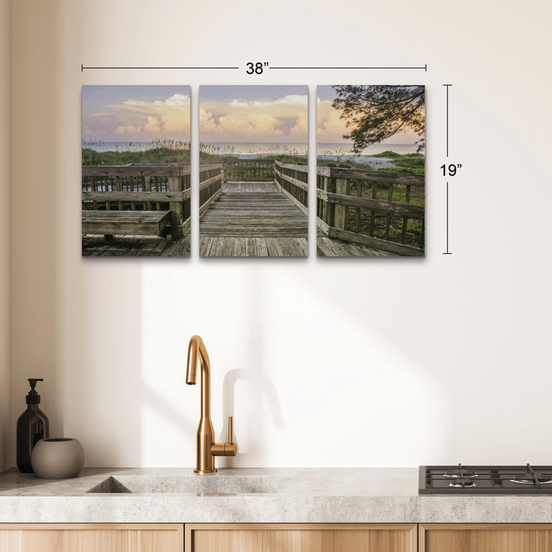 Ensemble de 3 panneaux - Mary Lou Johnson «Gods Welcome», art mural sur toile pour le salon, la chambre à coucher ou le bureau 