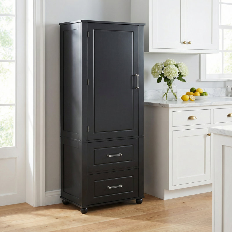 Tall Freestanding Bathroom Storage Cabinet with Two Drawers and Adjustable Shelf for Organized Bathroom Essentials, Black