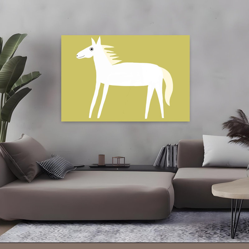 Joyeux cheval blanc, cheval contemporain élégant et paisible, art mural nature
