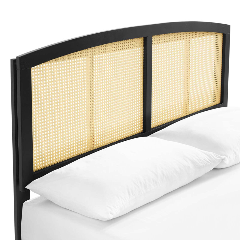Sierra Cane and Wood Platform Bed with Splayed Legs, Black, King