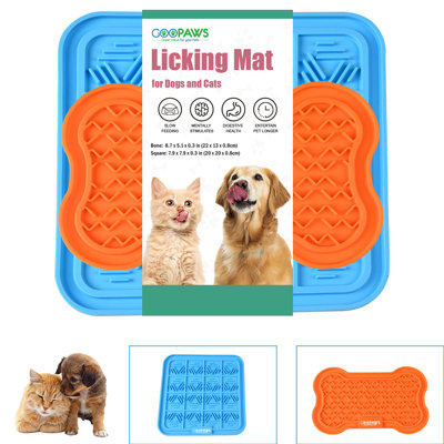 GOOPAWS: Paquet de 2 tapis de léchage - Orange et bleu - Chien et chat à texture lente, silicone de qualité alimentaire, aliments et gâteries à tartiner, activité apaisante pour animaux de compagnie