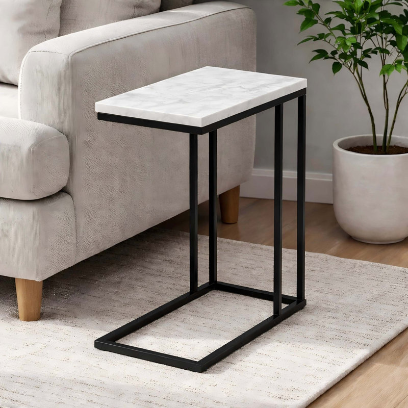Table de canapé contemporaine en forme de C avec plateau en marbre de qualité supérieure