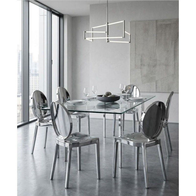  Chaise d'appoint de salle à manger moderne sans accoudoirs en acier inoxydable chromé moderne, ensemble de 2