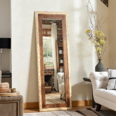 68*25 Vintage White Full Length Mirror Solid Wood Brown Framed For Living Room&bedroom