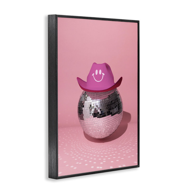 Boule disco avec chapeau de cowboy, estampe numérique par Lish Creative, H 18 po x l 12 po, Giclée encadrée noir minuit