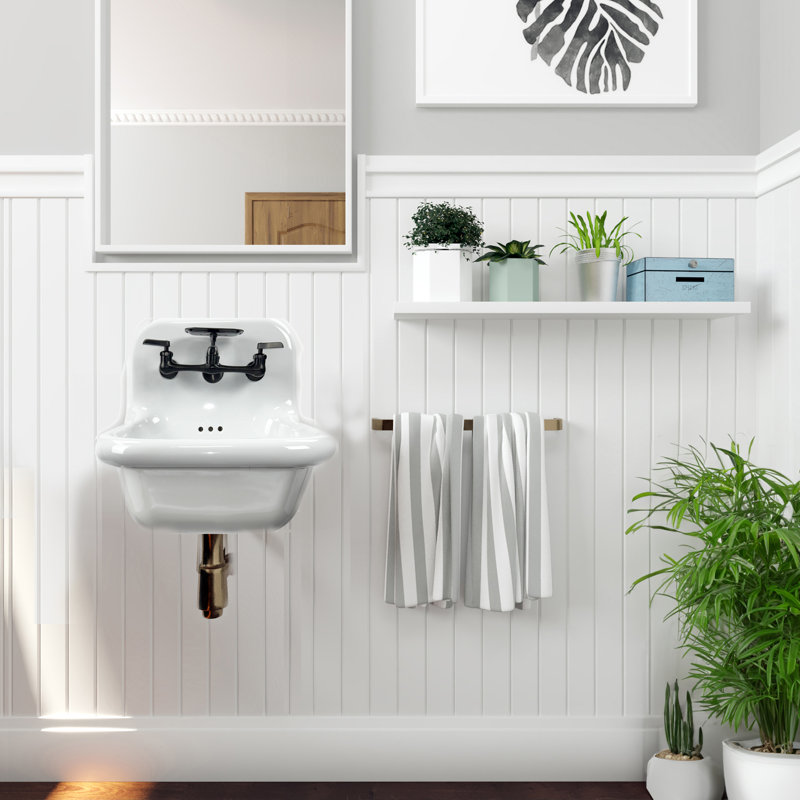 Victorian Nantucket Sinks 16.5''  Fireclay Specialty Wall Mount Bathroom Sink with Faucet and Overflow, Black, Black