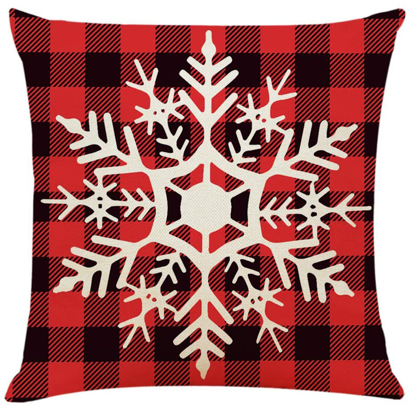 Christmas Red and Black Plaid Cotton Linen Embroidered Euro Pillow Covers