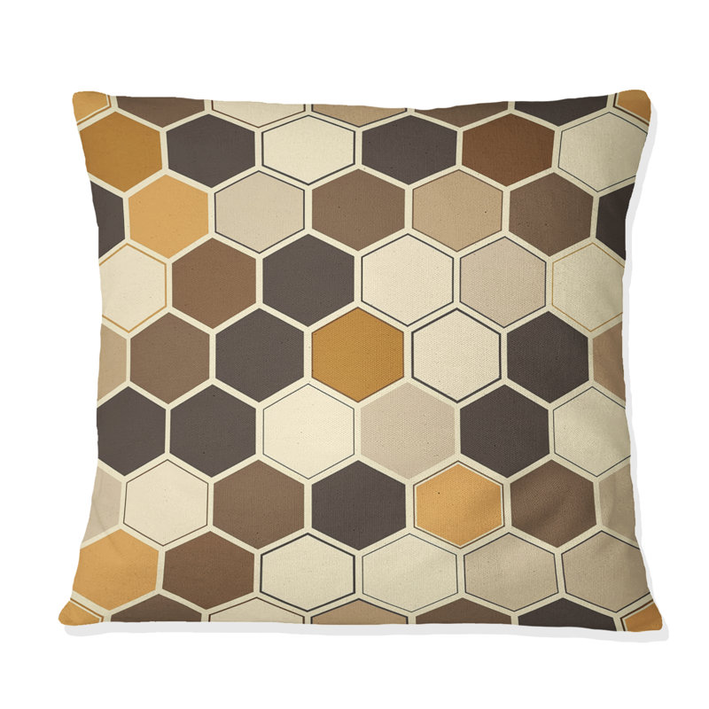 Coussin Brown Hexagon Tiles I - Mid-Century, H 16 po x l 16 po