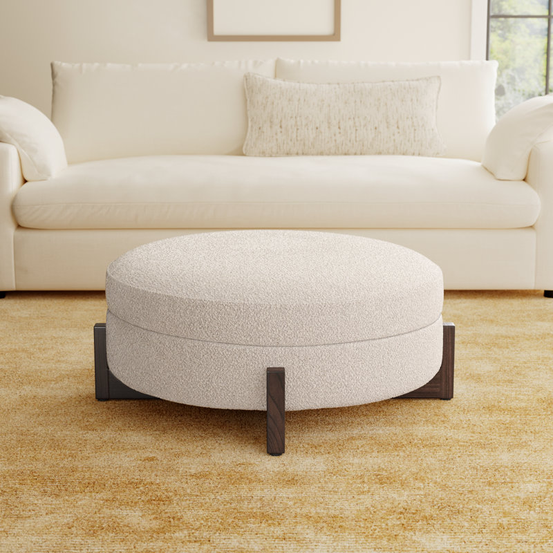 Regan 39" Wide Round Storage Ottoman, Saddle Fog Boucle, Dark Brown